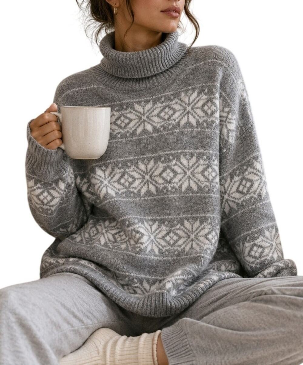 Cupcakes & Cashmere Nordic Turtleneck Sweater Womens Large Gray Cozy Oversized